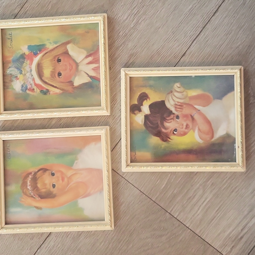 3 Vintage Child Portraits in Gold Frames